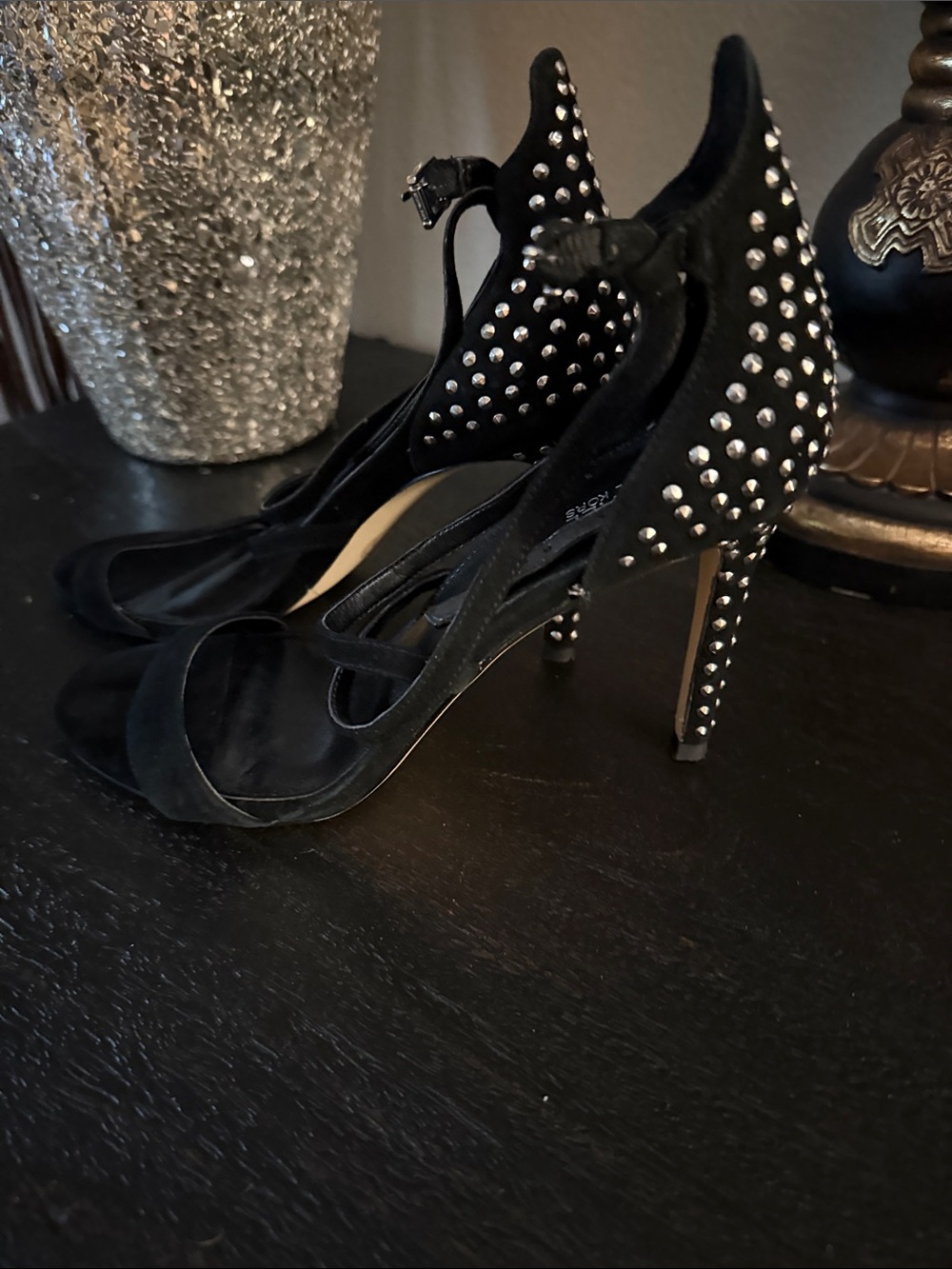 Michael Kors Black Studded Suede High Heel Sandals